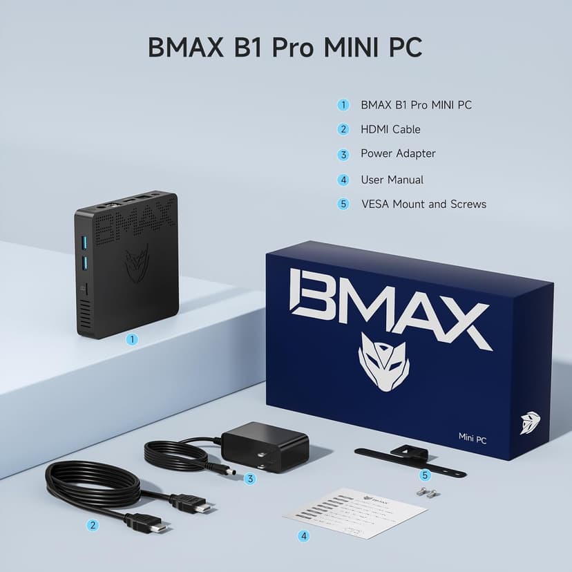 Bmax Mini PC B1 Pro 8GB LPDDR4 /128GB eMMC, Intel Gemini Lake N4000 (Up to 2.6 GHz), Support 512GB/2TB M.2 SSD Expansion, 2.4G/5G Dual WiFi BT4.2, 4K Dual Display Micro Computer