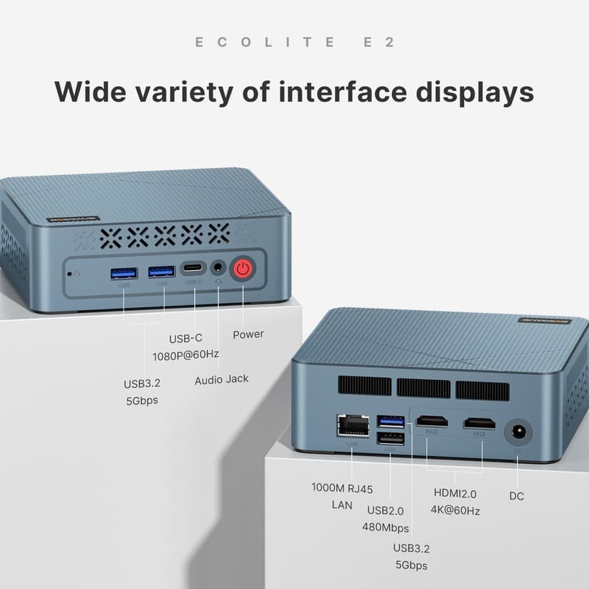 E2 Mini PC Desktop Computers, AMD Ryzen 5 3550H, 16GB DDR4, 512GB PCIe SSD, 4K Triple Display, Type-C & USB3.2, RJ45 & Wi-Fi 5 & BT 5.0, Compact Silent PC for Office, Streaming, Home Theater