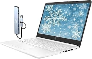 HP 14 Thin & Portable Laptop, 14" HD (1366 x 768), Intel 4-Core N4120 CPU, 16GB RAM, 192GB Storage (64GB eMMC + 128GB Docking Station Set) Webcam, 1 Year Office 365, Wi-Fi, HDMI Windows 11, White