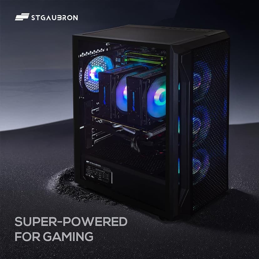 STGAubron Dual CPU Gaming PC, Dual Intel i7 Xeon E5 up to 3.7GHz, Radeon RX 590 8G, 16G DDR4, 512G SSD, 600M WiFi, BT 5.0, RGB Fan x4, Windows 10 Pro