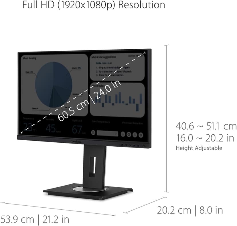 ViewSonic VG2448A 24 Inch IPS 1080p Ergonomic Monitor with Ultra-Thin Bezels, HDMI, DisplayPort, USB, VGA, and 40 Degree Tilt for Home and Office
