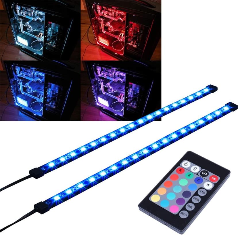 RGB LED Strip Computer Lighting via Magnet with Controller for Desktop Computer Case Mid Tower Full Tower (24Key Remote,2PK,30CM,R Series)