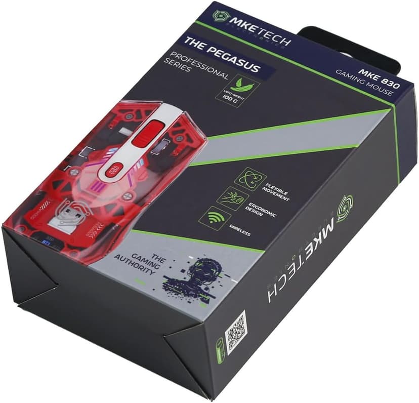Pegasus Transparent Wireless Gaming Mouse with RGB Lighting, Bluetooth, Adjustable DPI, Red (MKE 830)