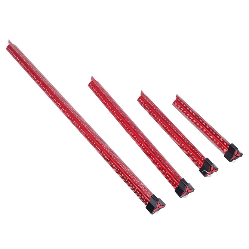 4 Pcs Sturdy Aluminum Woodworking Measuring Ruler Set, 6 8 12 20 Inch Metric Imperial Scales, Architect Triangular Scale Ruler for Precise Woodworking Projects