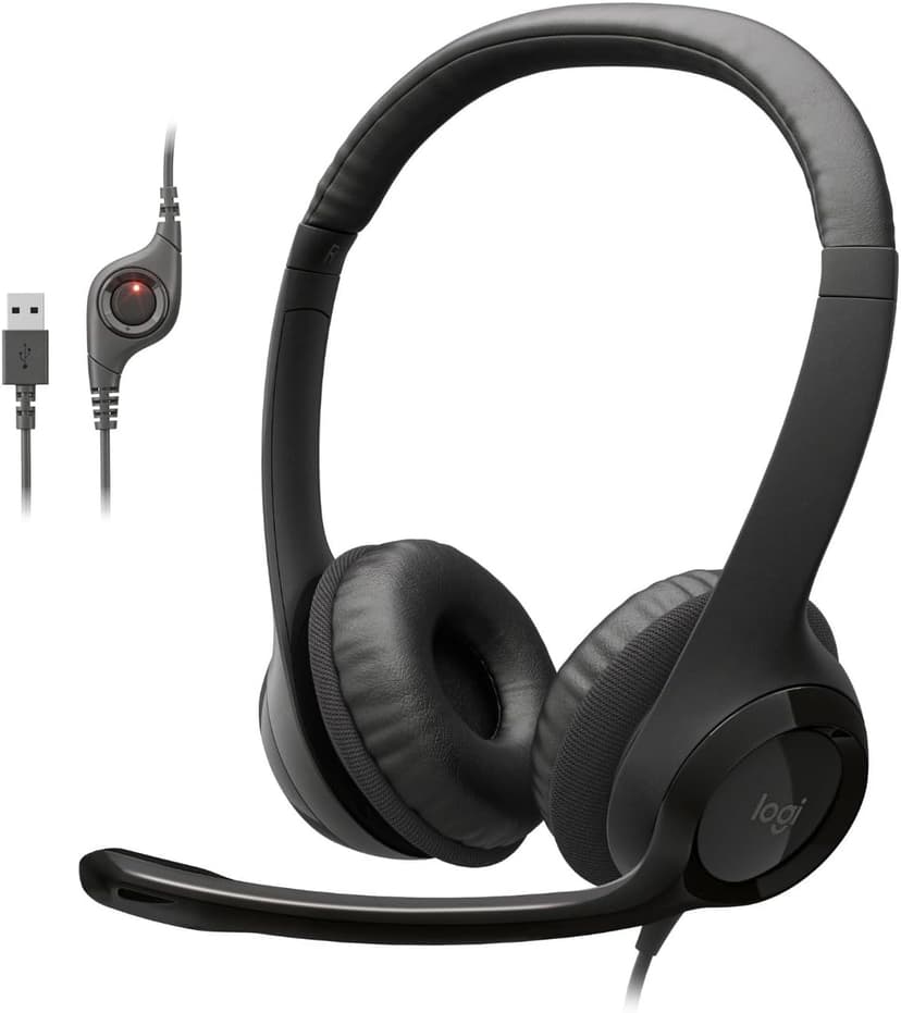Logitech H390 Wired Headset for PC/Laptop, Stereo Headphones with Noise Cancelling Microphone, USB-A, In-Line Controls, Works with Chromebook
