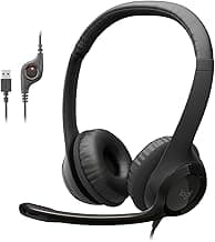 Logitech H390 Wired Headset for PC/Laptop, Stereo Headphones with Noise Cancelling Microphone, USB-A, In-Line Controls, Works with Chromebook