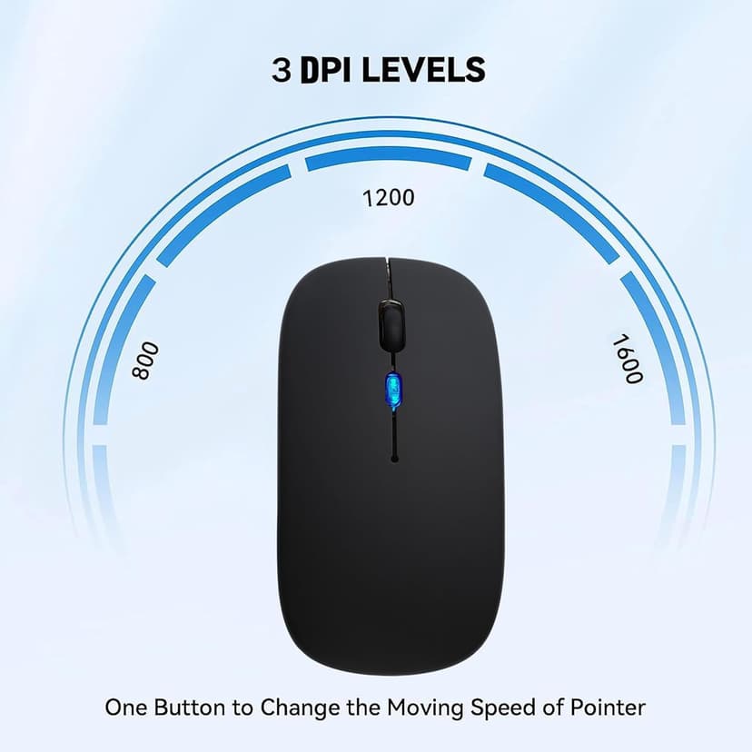 Wireless Bluetooth Mouse Rechargeable Laptop Mice with LED Lights Silent Slim Use(BT5.2 and 2.4G Portable USB) Dual Mode Computer Mouse for Laptop/iPad/Tablet/Apple/Computer/Mac (Black)