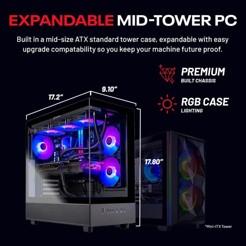 Skytech Azure Gaming PC Desktop, Intel i7 14700F 2.1 GHz (5.3GHz Turbo), NVIDIA RTX 5060 8GB, 1TB NVMe SSD, 32GB DDR5 RAM 6000 RGB, 850W Gold ATX 3 PSU, 360mm ARGB AIO, Wi-Fi, Win 11