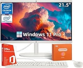 HP All in one Desktop PC with Office Lifetime License, 21.5" FHD Display, 32 GB RAM, 1 TB SSD, Intel Celeron J4025, Webcam, Intel Graphics, Wi-Fi 6, Bluetooth, HDMI, Windows 11 Pro w/RH- Accessories