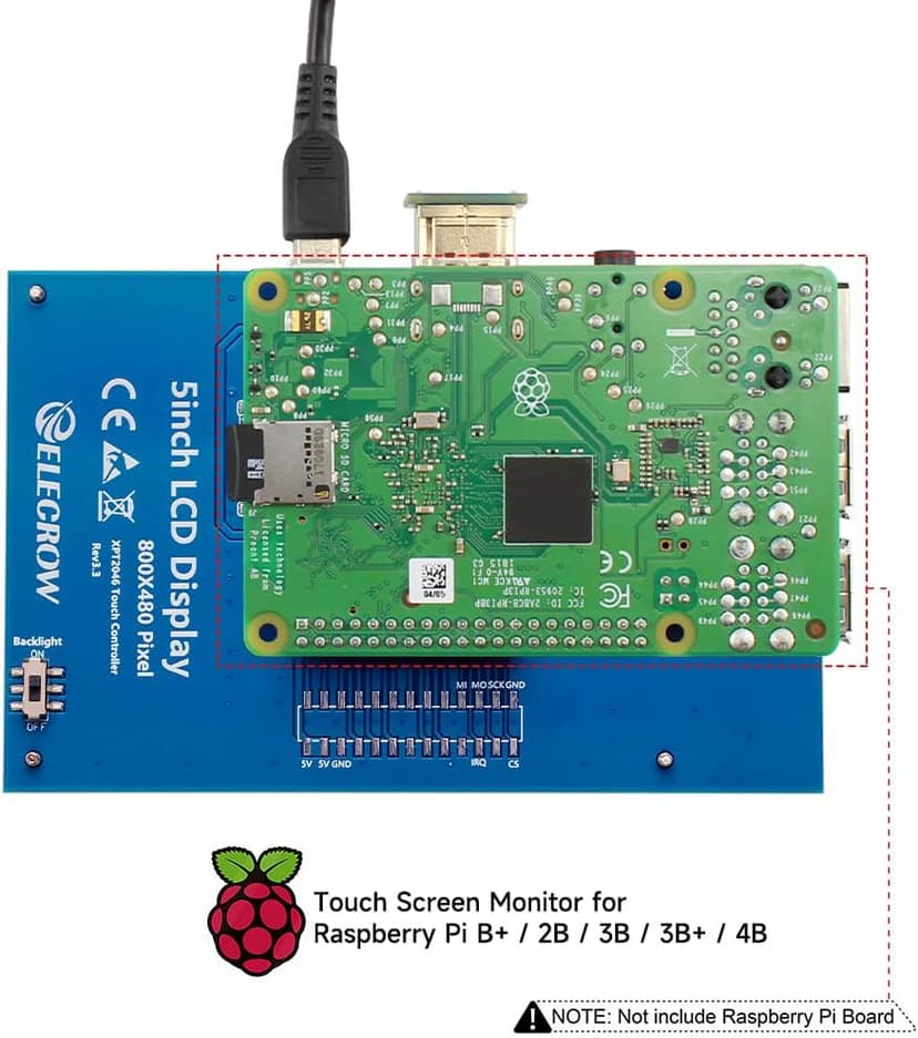ELECROW 5-Inch Resistive Touch Screen TFT LCD Display, 800x480 HD Resolution, Compatible with Raspberry Pi 5/4/3/2B/Zero, Banana Pi, Jetson Nano, Windows 11/10/8/7