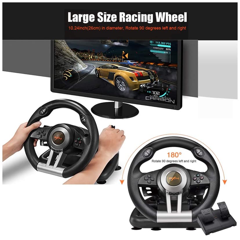 PXN PC Racing Steering Wheel, V3II USB Car Driving Simulator Race Gaming Steering Wheel with Pedals for Windows PC, PS3, PS4, Nintendo Switch, Xbox One, Xbox Series X/S