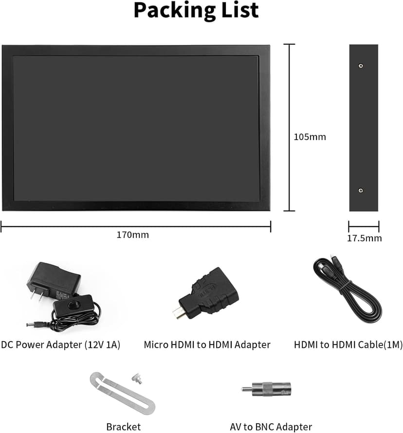 7 Inch Small Monitor, 1024×600 HD IPS Mini Monitor with Built-in Speakers/HDMI/VGA/AV Input for Raspberry Pi, PC, TV, DVD, CCTV