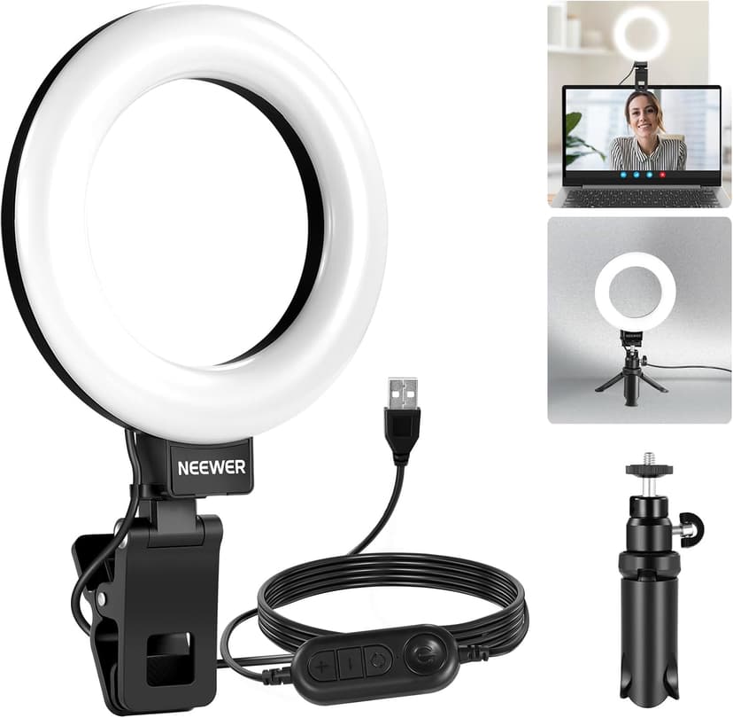 NEEWER Basic 5" Ring Light for Video Conference Lighting, Clip on Light Kit with Desk Tripod Stand for Monitor Laptop Computer Zoom Call Live Streaming Remote Working Learning Video Recording, BR60