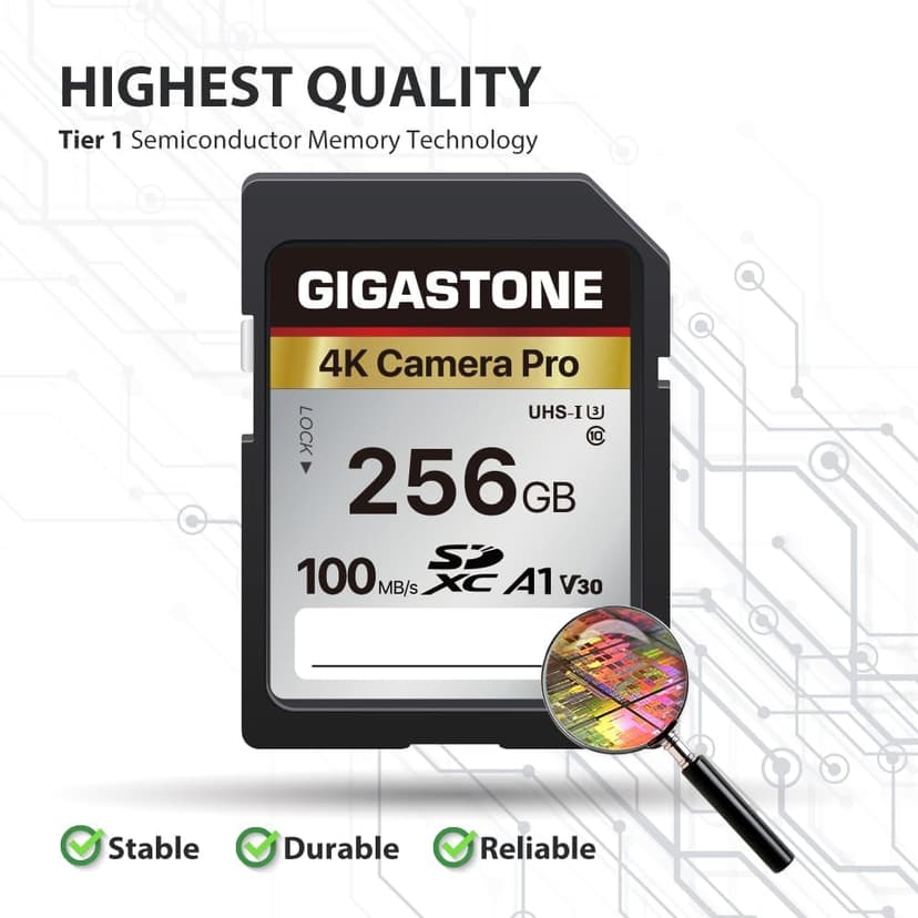 [5-Yrs Free Data Recovery] GIGASTONE 256GB Memory Card 4K Pro Series Speed Up to 100MB/s Compatible with Canon Nikon Sony Camcorder, A1 V30 UHS-I