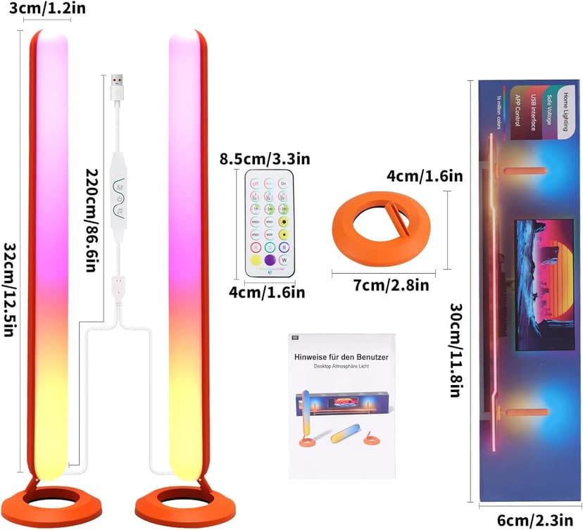 RGB LED Light Bar for Gaming Setup: Smart Music Sync TV Backlight with 16 Million Colors & 200+ Modes - USB Powered Ambient Lighting