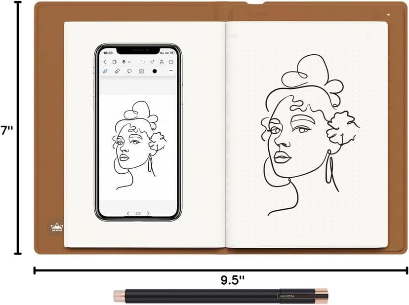 HUION Note 2-in-1 Digital Notebook Drawing Tablet With Battery-free Pen, Bluetooth Wireless Paper Tablet Electronic Writing Pad for Note-taking, Digital Art & Meeting, Refillable A5 Notepad, 9.5x7inch