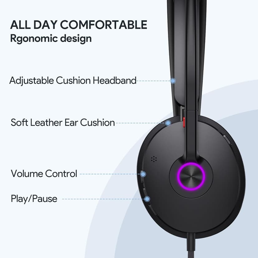 Yealink UH48 ANC Wired Headset with Microphone, Active Noise Cancelling USB Headphones for PC, MS Teams Certified Works with All Other Call Platforms, USB-A or USB-C Connectivity, Mute Button