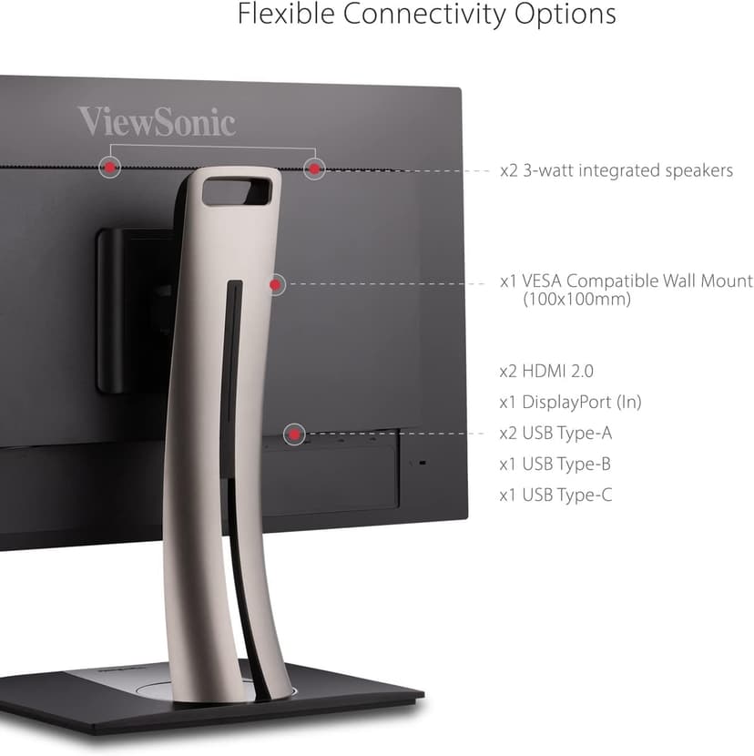ViewSonic VP3256-4K 32 Inch 4K UHD IPS Ergonomic Monitor with Ultra-Thin Bezels, Color Accuracy, Pantone Validated, 60W USB C