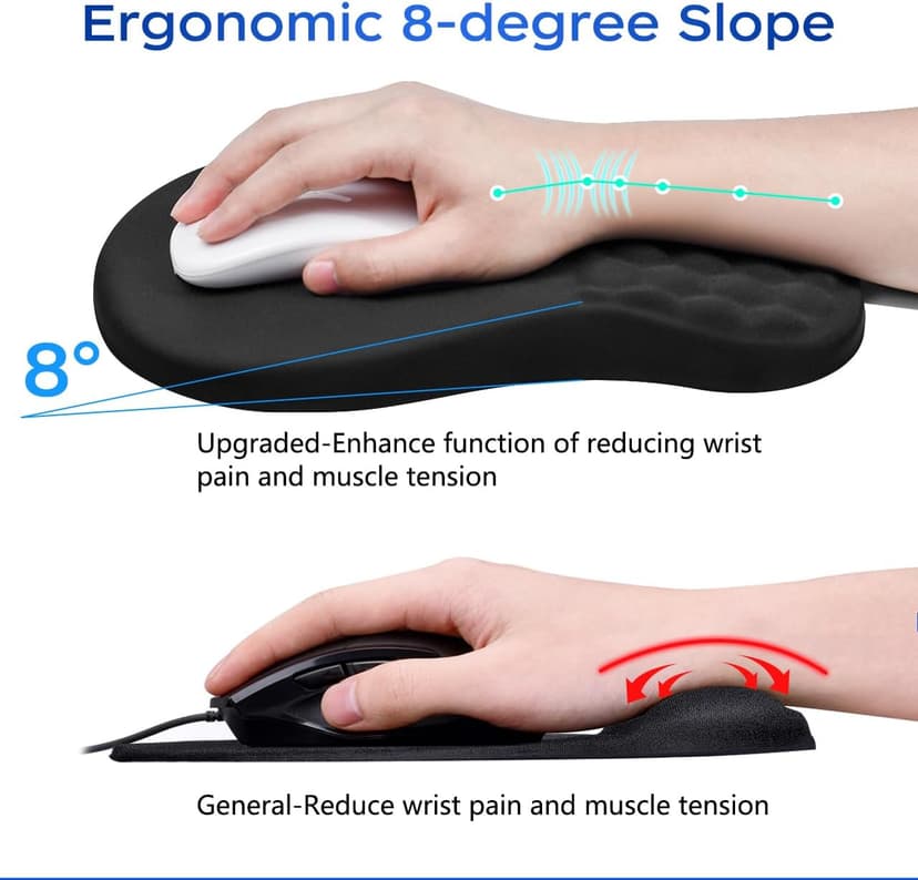 JIKIOU Ergonomic Mouse Pad Wrist Support with Massage Design, Memory Foam Wrist Rest Pain Relief Mousepad with Non-Slip PU Base, Mouse Pads for Wireless Mouse Black 12x8 inch