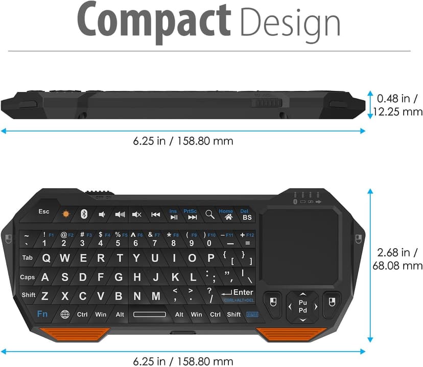 Fosmon Mini Bluetooth Keyboard (QWERTY Keypad), Wireless Portable with Touchpad, Compatible with Apple TV, Amazon Fire Stick, PS4, PS4 Pro, PS5, HTPC/IPTV, VR Glasses, Smartphones