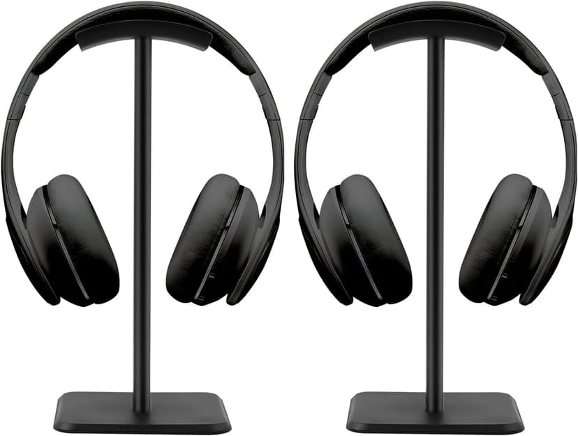 JIKIOU Headphone Stand Gaming Headset Holder Universal Aluminum Metal Headphones Holder Hanger with Aluminum Supporting Bar Flexible Headrest ABS Solid Base for All Headphone 2 Pack (Black)