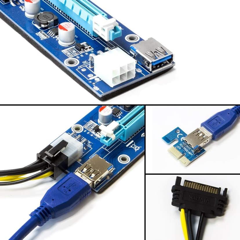 Kingwin PCIe Riser Card Adapter 1x to 16x with 6-Pin Power Cable, SATA to PCI-E Extension Cable for GPU Bitcoin Mining, Ethereum, ETH, Crypto Mining Rig (Latest Version)