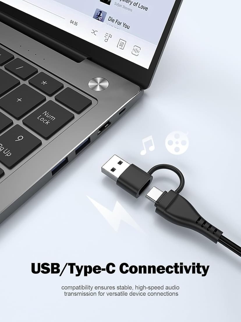 Bluedee Computer Speakers for Desktop PC, Plug & Play USB Speaker with 2 Speaker Units, Dynamic RGB Light PC Speakers, USB/Type-C Powered Wired Speakers for Desktop, Laptop, Projector