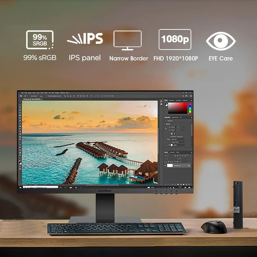 Dell Mini PC OptiPlex 7040 Desktop Computers with Dual 24 inch KOORUI Monitor,Micro PC, Intel i7-6700T 32GB Ram 1TB M.2 NVMe SSD,AX210 Built-in WiFi 6e & Bluetooth 5.2, HDMI, Windows 11 Pro (Renewed)