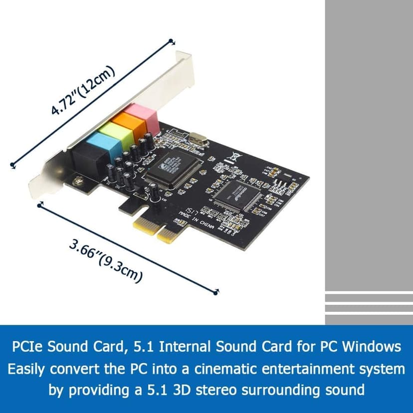 5.1 Internal PCIe Sound Card for PC Windows 8 7 with Low Profile Bracket, 3D Stereo PCI-e Audio Card, CMI8738 Chip 32/64 Bit Sound Card PCI Express Adapter