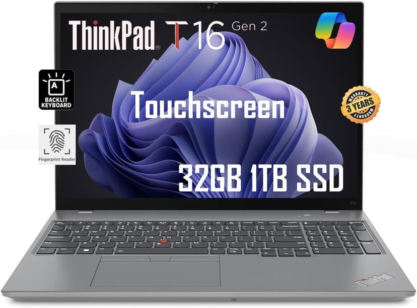 Lenovo ThinkPad T16 Business Workhorse Laptop (16" FHD+ Touchscreen, Intel 10-Core i7-1355U, 32GB DDR5 RAM, 1TB SSD) Military Grade, dTPM, Ethernet, FHD Webcam, 3-Y WRT, Win 11 Pro w/AI Copilot, Grey