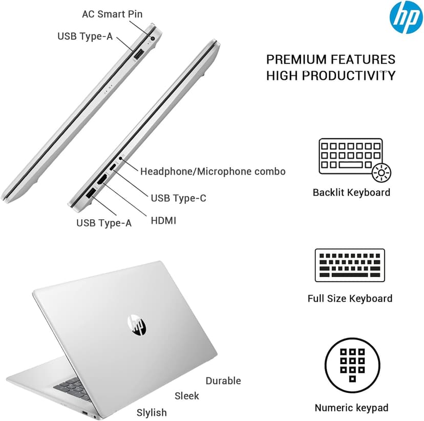 HP 17 Touchscreen Laptop Computer, 17.3" HD+ Touch Screen Business Laptop, Intel Core i7, 32GB RAM, 1TB SSD+512GB Docking Set, Windows 11 Pro Lifetime Office, 10-Key Backlit Keyboard