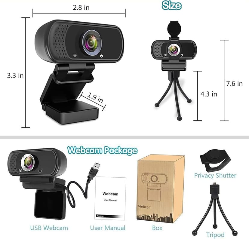 ToLuLu 1080P Webcam with Microphone, HD Webcam Web Camera with Tripod Stand, Widescreen USB Computer Camera, Streaming Mic Web cam for Online Calling/Conferencing,Facetime/YouTube Desktop Laptop PC