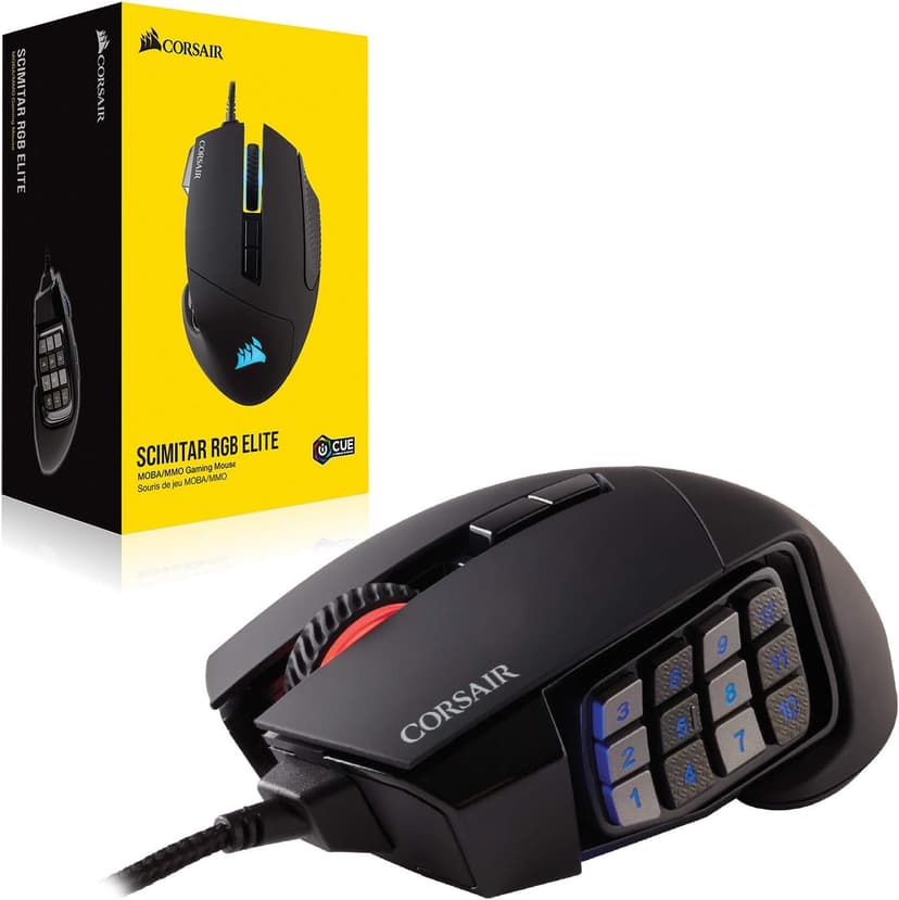 Corsair SCIMITAR RGB ELITE Gaming Mouse For MOBA, MMO - 18,000 DPI - 17 Progammable Buttons - iCUE Compatible - Black