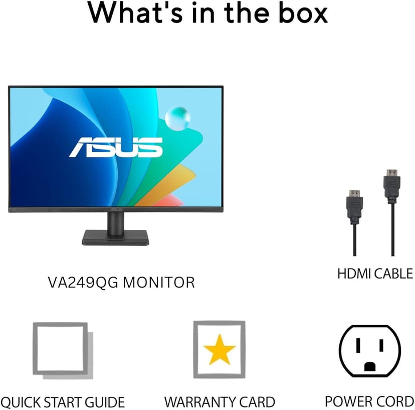 ASUS 24” 1080P Eye Care Monitor (VA249QG) - IPS, Full HD, 99% sRGB, Frameless, 120Hz, Adaptive-Sync, 1ms, Speakers, HDMI, DisplayPort, VGA, Low Blue Light, Flicker Free, Wall Mountable, 3 yr Warranty