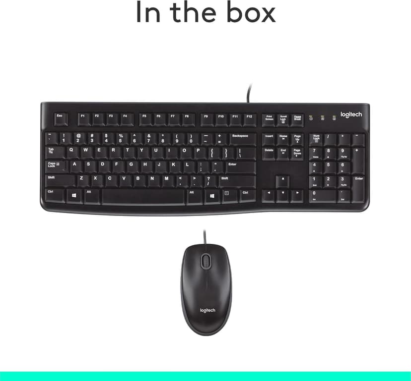 Logitech MK120 Wired Keyboard and Mouse Combo for Windows, Optical Wired Mouse, Full-Size, USB, Compatible with PC, Laptop - Black