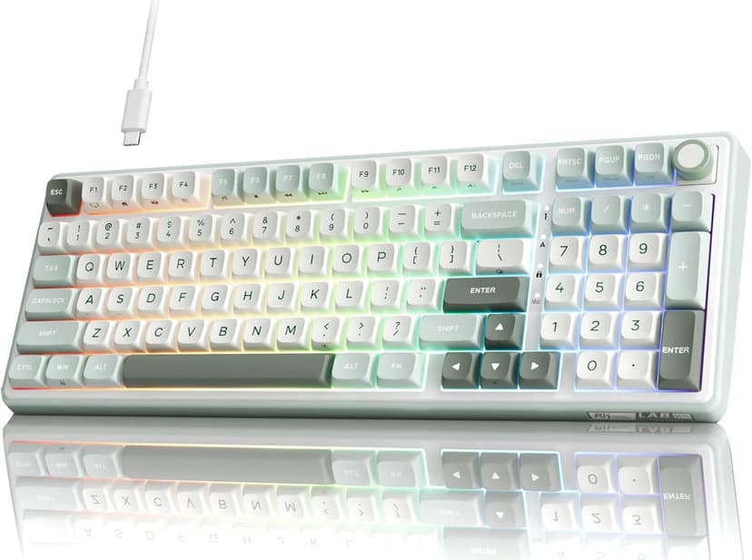 RK ROYAL KLUDGE R98 Pro Creamy Mechanical Keyboard, 96% Wired Gaming Keyboard RGB Backlit with Number Pad and Volume Knob, Gasket Mount, MDA Profile PBT Keycaps, Hot Swappable Pre-lubed Tactile Switch