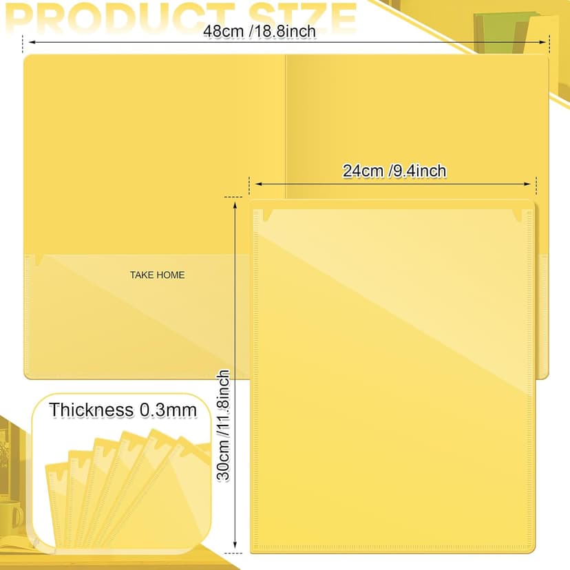 Henoyso 48 Pcs Folders Take Home Heavy Duty 2 Pocket Homework Folder for Students Parent Teacher Communication,11.8 x 9.45 Inch(Yellow)
