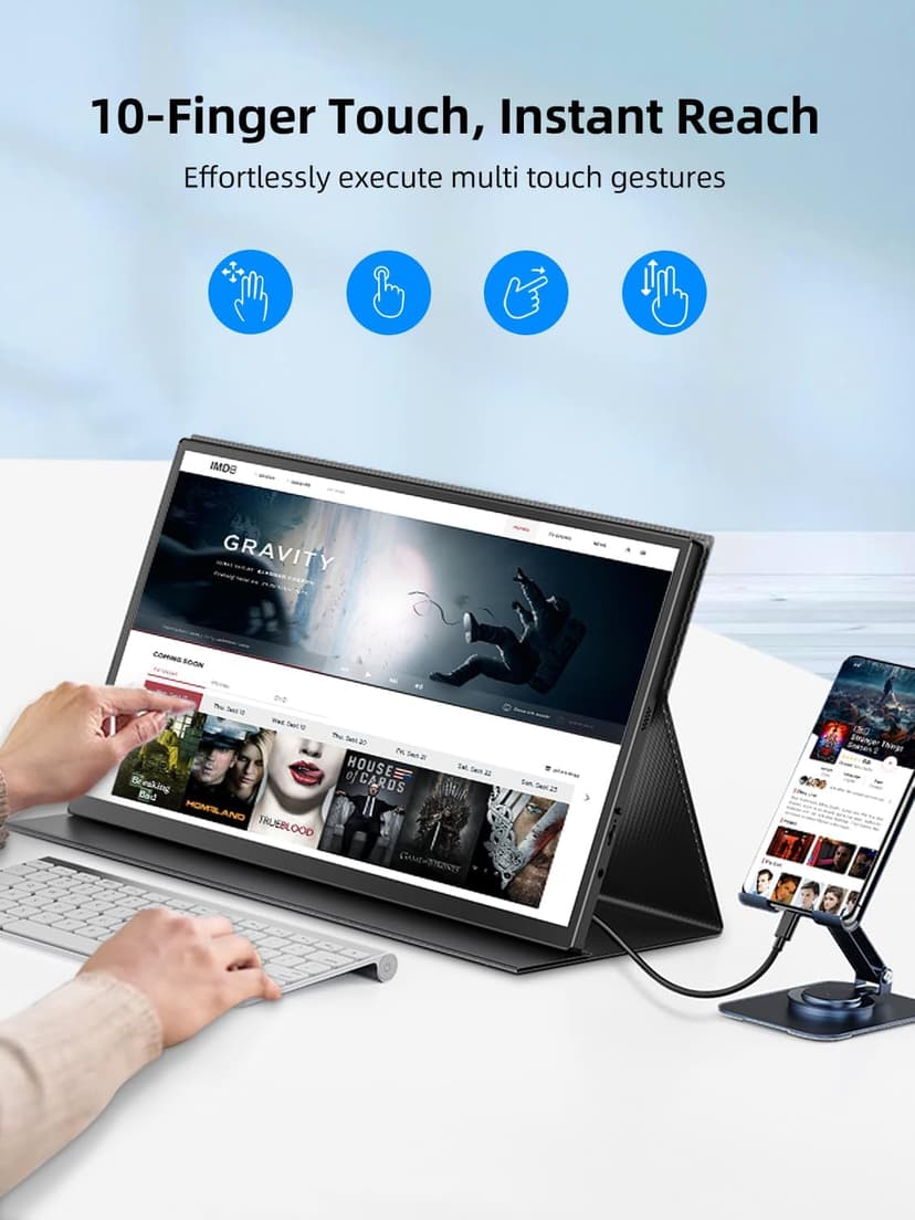 EVICIV 18.5” Portable Monitor Touchscreen | 120HZ 1ms Gaming Monitor | FreeSync, HDR | 400Nits | 1080P FHD IPS | 100% sRGB | VESA & Smart Case | Large Travel External Second Screen for Laptop, Switch