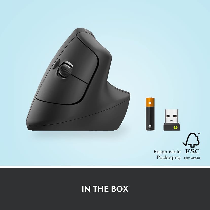 Logitech Lift Vertical Ergonomic Mouse, Wireless Bluetooth or USB Receiver, Quiet Clicks, 4 Buttons, Right Hand Wireless Mouse, Windows/macOS/iPadOS, Laptop, PC - Graphite