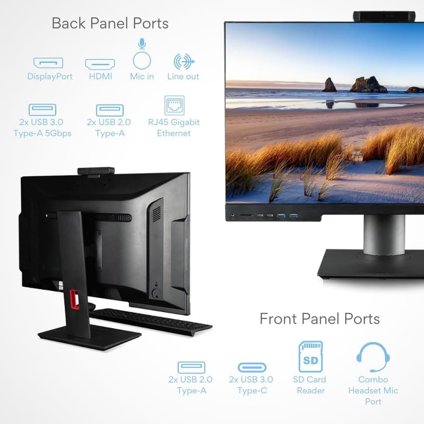Envision 27" All-in-One Touchscreen Desktop (24-Core Intel i9-14900, 64GB RAM, 4TB NVME, WiFi 6 + BT, Windows 11 Pro, Web Cam, Type-C, Card Reader, DVD-RW, FHD, HDMI, KB/M - Business AIO Computer PC