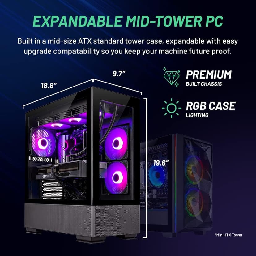 Skytech Gaming Azure Gaming PC Desktop – AMD Ryzen 7 7700X 4.5 GHz, NVIDIA RTX 4070, 1TB NVME SSD, 32GB DDR5 RAM RGB, 650W Gold PSU, 360mm AIO, 11AC Wi-Fi, Windows 11 Home 64-bit,Black