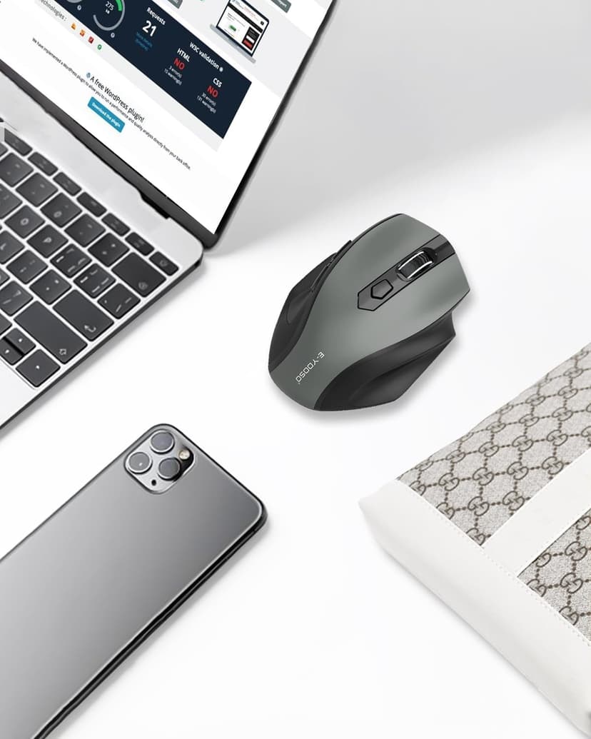 E-YOOSO Wireless Mouse, 2.4G USB Computer Mouse with 5 Levels 4000 DPI, 18 Months Battery Life, Ergonomic Grips, 6 Buttons Large Optical Mouse for Laptop, Mac, PC, Chromebook, Notebook (Gray)