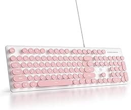Wired Quiet Membrane Keyboard,Full Size 104-Keys Retro Punk Typewriter White LED Backlit ，USB Ultra Slim Gaming Keyboard with ABS Round keycaps for Windows/PC/Laptop (Pink)