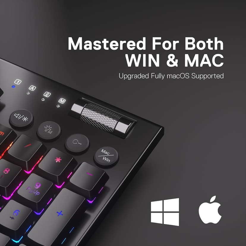 Redragon K618 PRO 3-Mode Wireless RGB Mechanical Keyboard, BT/2.4Ghz/Wired Low Profile Win/Mac Gaming Keyboard w/Ultra-Thin Design, Dedicated Media Control & Linear Red Switch