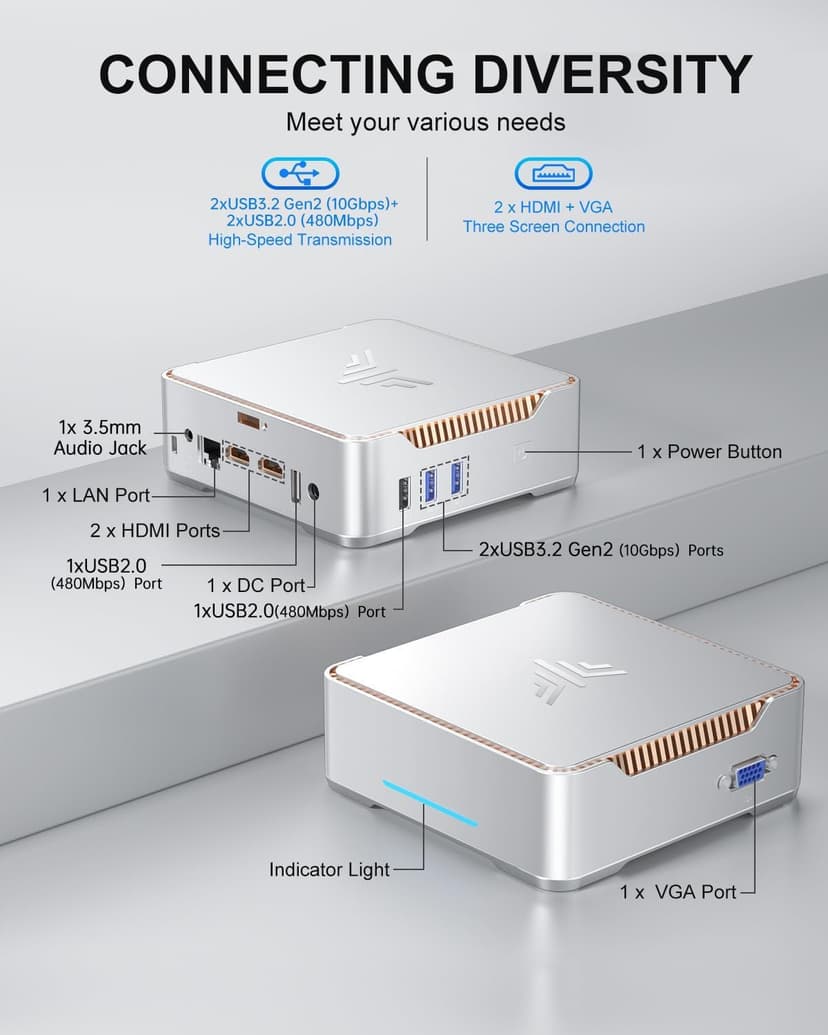 KAMRUI GK3 Plus Mini PC 16GB RAM 512GB M.2 SSD, Intel 12th Alder Lake N95 (up to 3.4GHz) Micro PC, 2.5''SSD, Gigabit Ethernet, 4K UHD, WiFi, BT, VESA/Home/Business Mini Desktop Computer