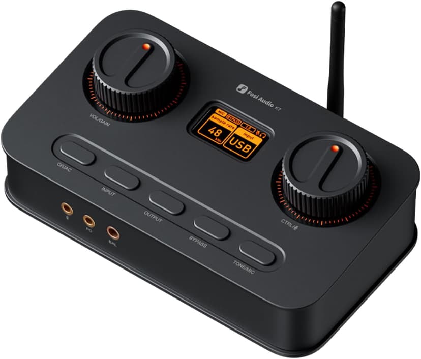 Fosi Audio K7 DAC Headphone Amp, Desktop USB C Digital to Analog Audio Converter for Workspace and Gaming PC PS5, Optical/Coaxial/Bluetooth aptX HD LL/Microphone Input, 3.5mm/4.4mm Balanced/RCA Output