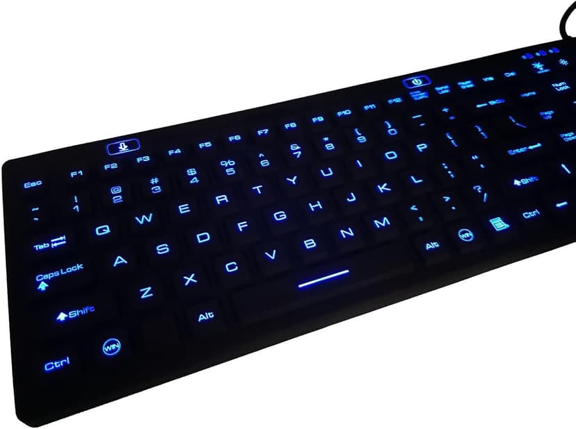 DS International DSI LED Backlit Keyboard with Number Pad - Industrial IP68 Waterproof Rugged Silicone IKB106BL
