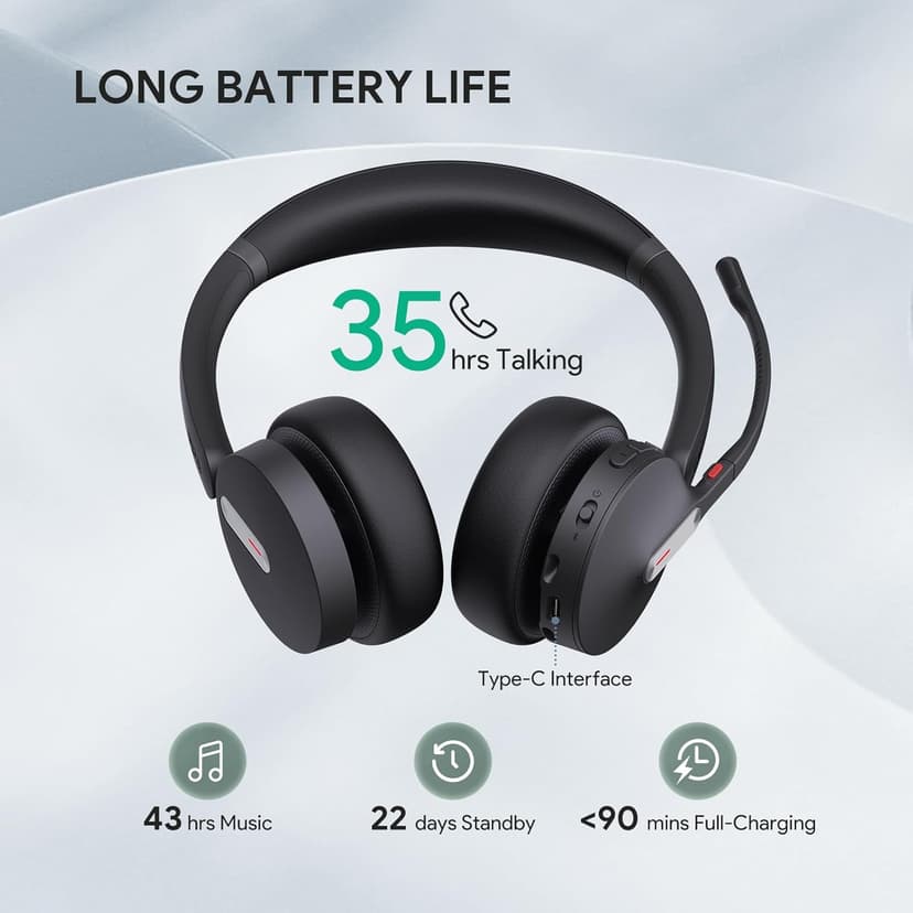 Yealink BH70 UC Wireless Bluetooth Headset with Microphone for Work, up to 35h Talking Battery, Teams UC Compatible Headsets for Computer Mobile, 147g Lightweight Headphone for Open Office 50m Range