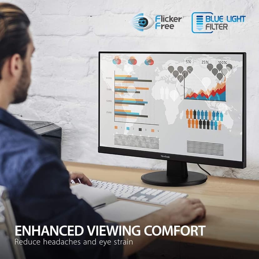 ViewSonic VA2447-MH 24 Inch Full HD 1080p Monitor with 100Hz, FreeSync, Ultra-Thin Bezel, Eye Care, HDMI, VGA Inputs for Home and Office