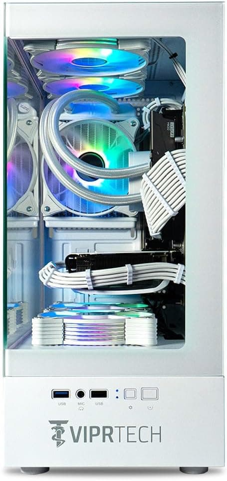 ViprTech Stryker 4.0 Liquid-Cooled PC - AMD Ryzen 7 (4.4GHz Turbo), RTX 4060 8GB, 32GB DDR4 3200, 1TB NVMe SSD, 700W PSU, WiFi BT, Win 11 Pro, RGB, Gaming Desktop Computer Prebuilt, White